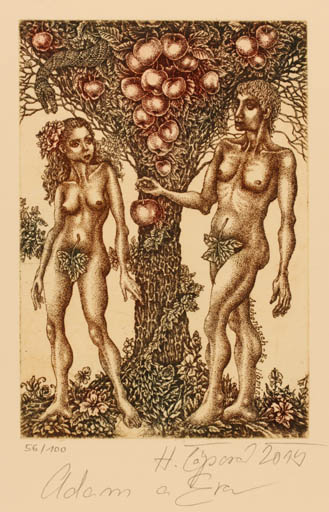 Exlibris by Jana Capova from Czech Republic for Rosemarie Aschenbach - Adam and Eve 