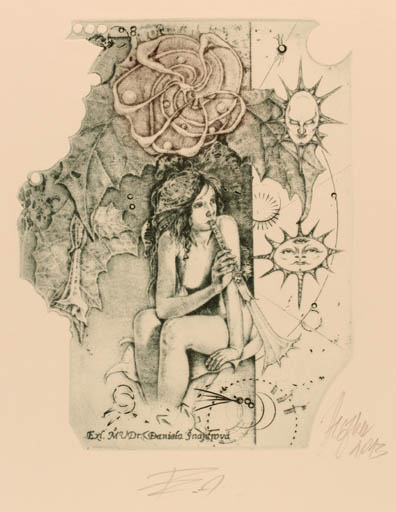 Exlibris by Günter Hujber from Czech Republic for Daniela Snajarova - Woman Sun Surrealism 