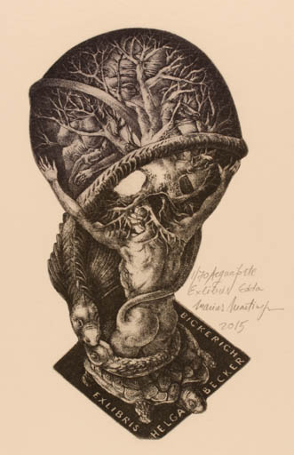 Exlibris by Marius Marinescu from Unknown for Helga  Becker-Bickerich - Surrealism 