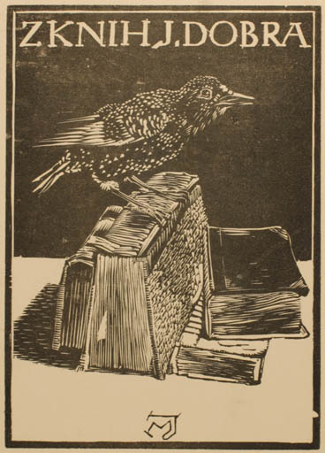 Exlibris by Jaroslav Marik from Czech Republic for J. Dobra - Book Bird 