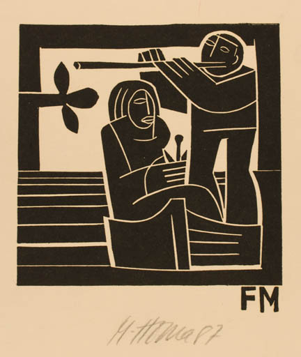 Exlibris by Miroslav Houra from Czech Republic for F. M. - Music Couple 