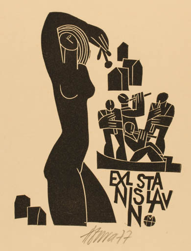 Exlibris by Miroslav Houra from Czech Republic for Stanislav N. - Woman Music 