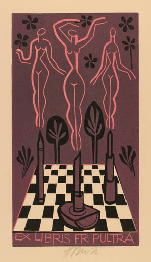 Exlibris by Miroslav Houra from Czech Republic for Frantisek Pultr - Woman 