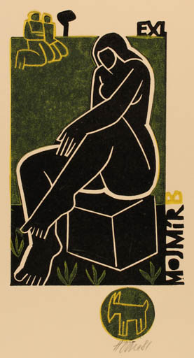 Exlibris by Miroslav Houra from Czech Republic for B Mojmir - Woman 