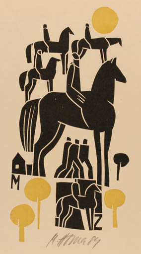 Exlibris by Miroslav Houra from Czech Republic for M. Z. - Horseman/Rider 