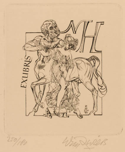 Exlibris by Wim Zwiers from Netherland for Dr. Norbert Hillerbrandt - Fable Animal Mythology 