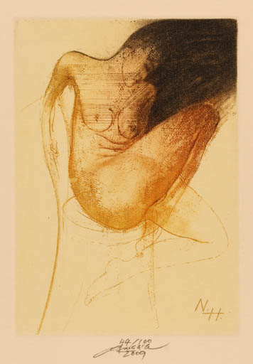 Exlibris by Ladislav Kuklik from Czech Republic for Dr. Norbert Hillerbrandt - Woman Nude 