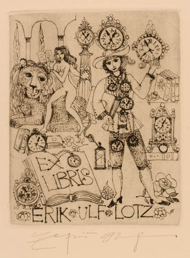 Exlibris by Elfriede Weidenhaus from Germany for Erik Ulf Lotz - Working Woman Man 