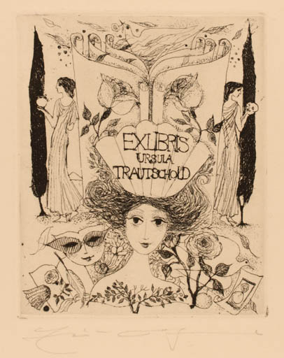 Exlibris by Elfriede Weidenhaus from Germany for Ursula Trautschold - Woman 