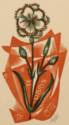 Exlibris by Dr. Otakar Marik from Czech Republic for ? O. M. - Flower Flora 