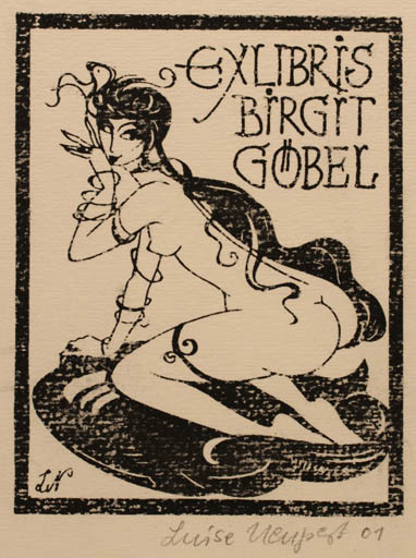 Exlibris by Luise Neupert from Germany for Birgit Göbel-Stiegler - Woman Nude 