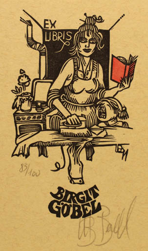 Exlibris by Utz Benkel from Germany for Birgit Göbel-Stiegler - Child Book Woman 