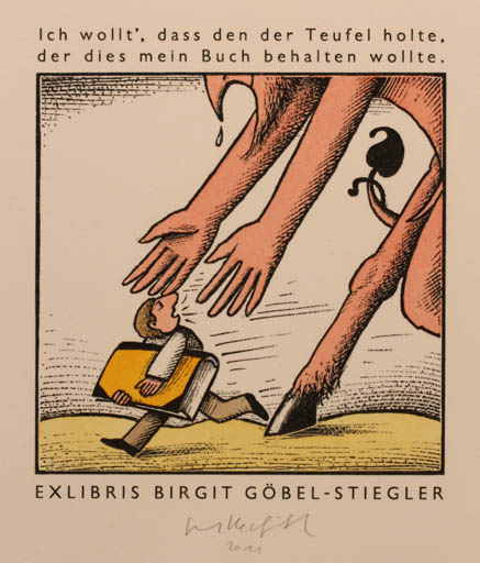 Exlibris by Egbert Harfurth from Germany for Birgit Göbel-Stiegler - Book Devil Man 