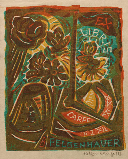 Exlibris by Helga Lange from Germany for Dr. Bernt Felgenhauer - Flower 