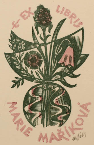 Exlibris by Dr. Otakar Marik from Czech Republic for Marie Marikova - Flower Flora 