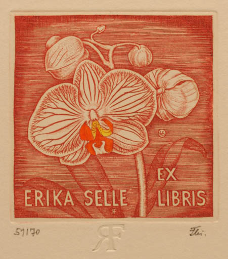 Exlibris by Rolf Fleischmann from Germany for Erika Selle - Flower 