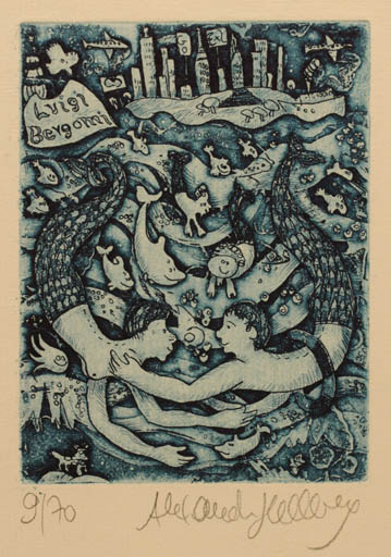 Exlibris by Alexandra von Hellberg from Italy for Luigi Bergomi - Mermaid Maritime 