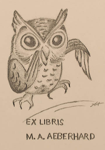 Exlibris by Alice M. Aeberhard from Schwitzerland for Alice M. Aeberhard - Owl 