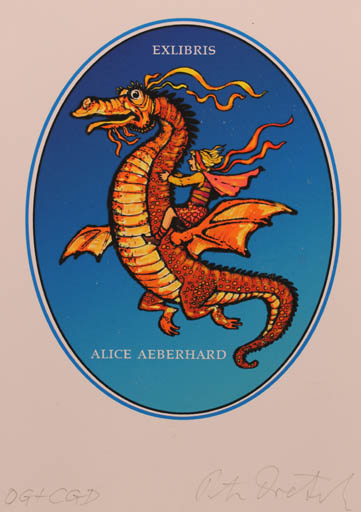 Exlibris by Peter Dietzsch from Germany for Alice M. Aeberhard - Fairytale/fable Fable Animal 