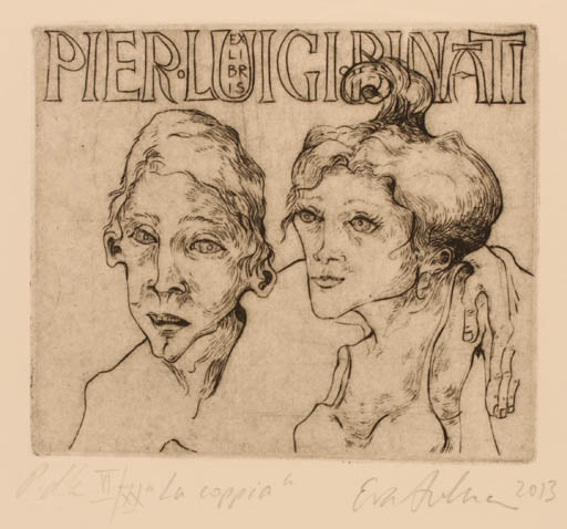 Exlibris by Eva Aulmann from Germany for Pier Luigi Binati - Couple Portrait 