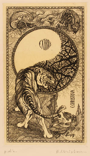 Exlibris by Evgeniya Hristova from Bulgaria for Evgenia Christova - Fable Animal Fauna 