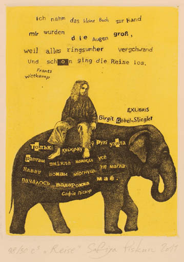 Exlibris by Sofiya Piskun from Soviet Union for Birgit Göbel-Stiegler - Fauna 