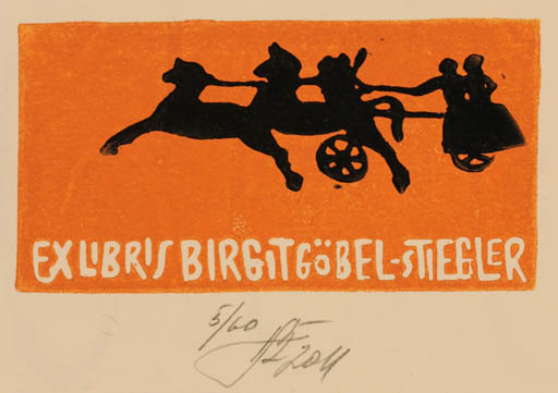 Exlibris by Andrzej Eizans from Latvia for Birgit Göbel-Stiegler - Horse 