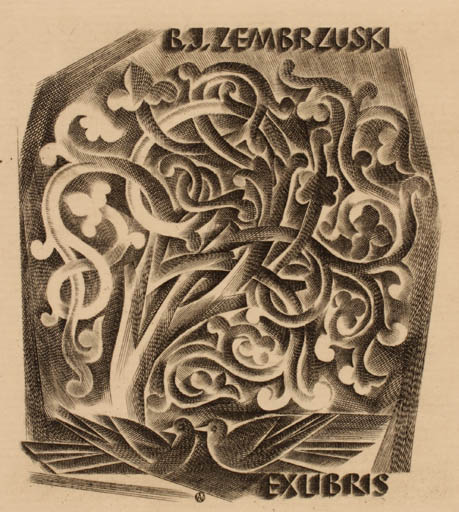 Exlibris by Wojciech Jakubowski from Poland for B. J. Zembruski - Flora Bird 