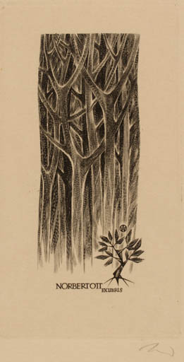 Exlibris by Wojciech Jakubowski from Poland for Norbert H. Ott - Forest 