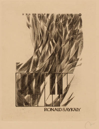 Exlibris by Wojciech Jakubowski from Poland for Ronaid Saykaly - Music 