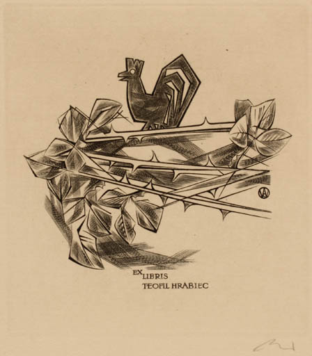 Exlibris by Wojciech Jakubowski from Poland for Teofil Hrabiec - Flora Bird 