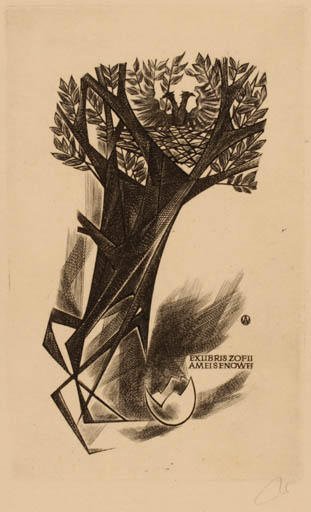 Exlibris by Wojciech Jakubowski from Poland for Zofii Ameisenowej - Tree 