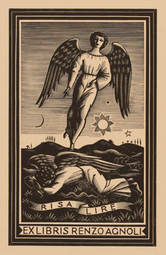 Exlibris by Italo Zetti from Italy for Renzo Agnoli - Angel 