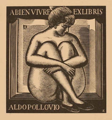 Exlibris by Italo Zetti from Italy for Aldo Pollovio - Book Woman Nude 