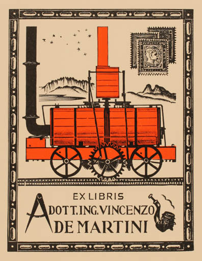 Exlibris by Italo Zetti from Italy for De Martini Vincenzo - Train 