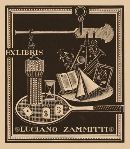 Exlibris by Italo Zetti from Italy for Luciano Zammitti - Sport/game 