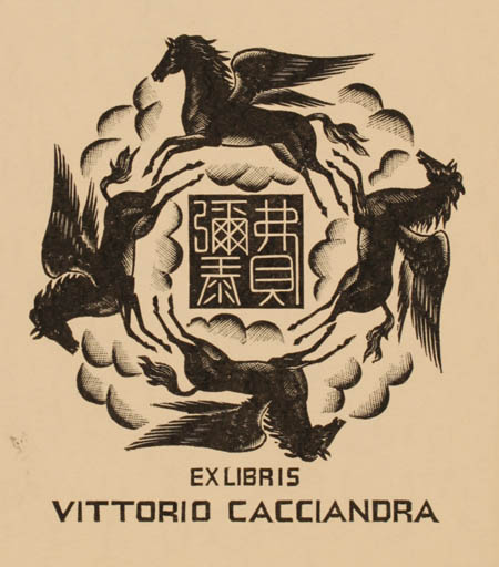 Exlibris by Italo Zetti from Italy for Vittorio Cacciandra - Horse Pegasus 