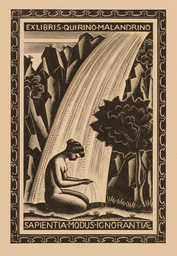 Exlibris by Italo Zetti from Italy for Malandrino Quirino - Woman Scenery/Landscape 