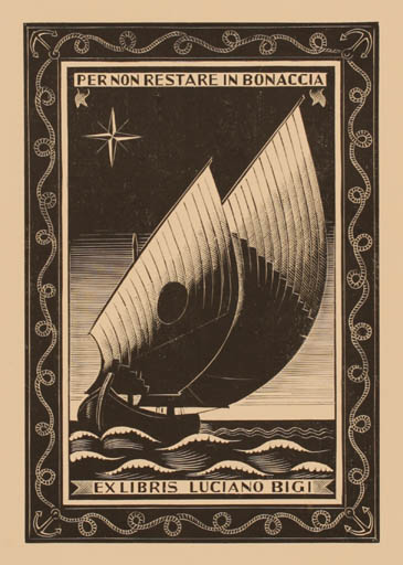 Exlibris by Italo Zetti from Italy for Luciano Bigi - Maritime Ship/Boat 