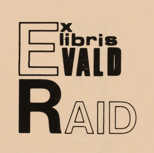 Exlibris by Mai Eudi from Canada for Evald Raid - Text/Writing 