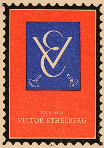 Exlibris by Reinholdt Madsen from Denmark for Victor Ethelberg - Monogram 