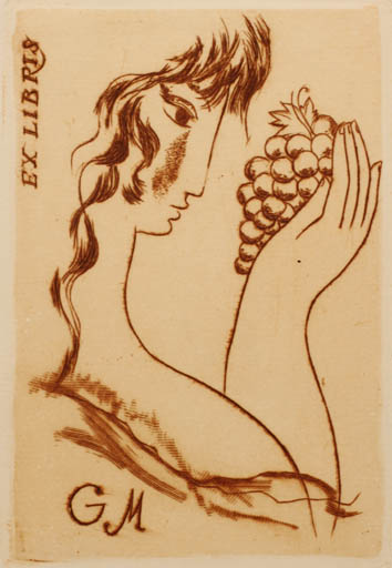 Exlibris by Rastislav Michal from Czech Republic for ? G. M. - Woman Portrait Wine 