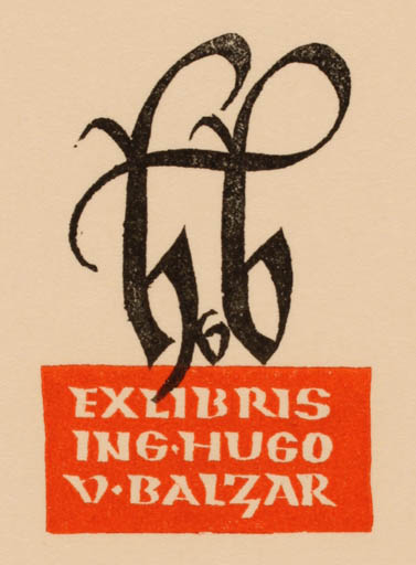 Exlibris by Ottmar Premstaller from Austria for Hugo Von Balzar - Monogram 