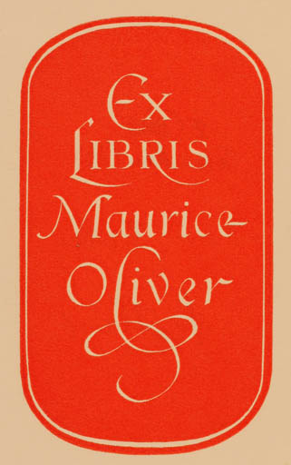 Exlibris by Derek Riley from Great Britain for Maurice Oliver - Text/Writing 