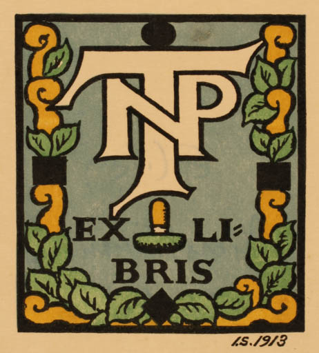 Exlibris by Joakim Skovgaard from Denmark for Niels P. Thomsen - Jugend Monogram 