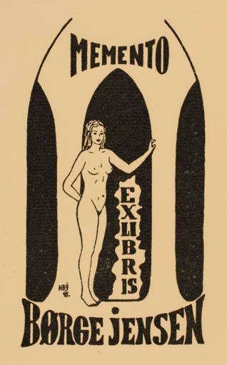 Exlibris by Haagen Bartram-Jensen from Denmark for Børge Jensen - Woman Nude 