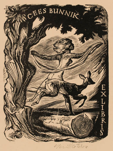 Exlibris by Emil Kotrba from Czech Republic for Cees Bunnik - Fauna Woman Mythology 