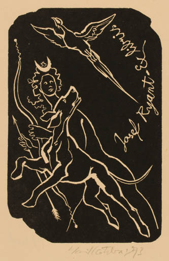 Exlibris by Emil Kotrba from Czech Republic for Josef Ryant - Dog Mythology 