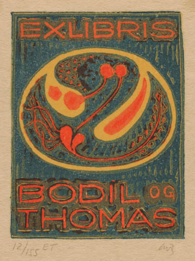 Exlibris by Chr. W. Bauditz from Denmark for Bodil og Thomas Brandt Pedersen - Abstract 