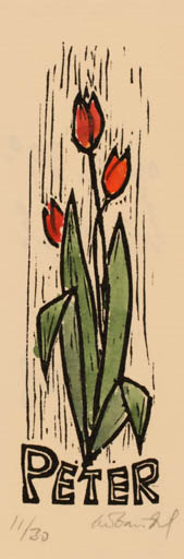 Exlibris by Chr. W. Bauditz from Denmark for Peter Bauditz - Flower 